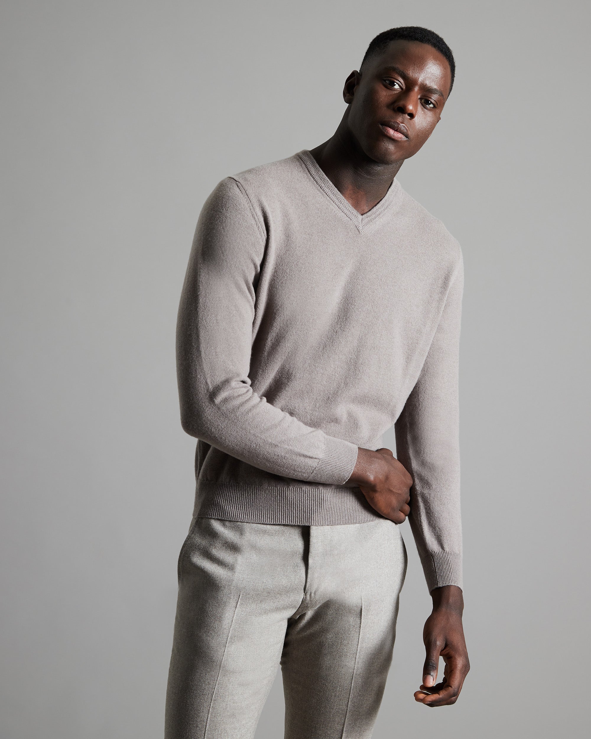 Sand kid cashmere V-neck sweater