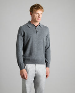 Dark grey kid cashmere long sleeve polo