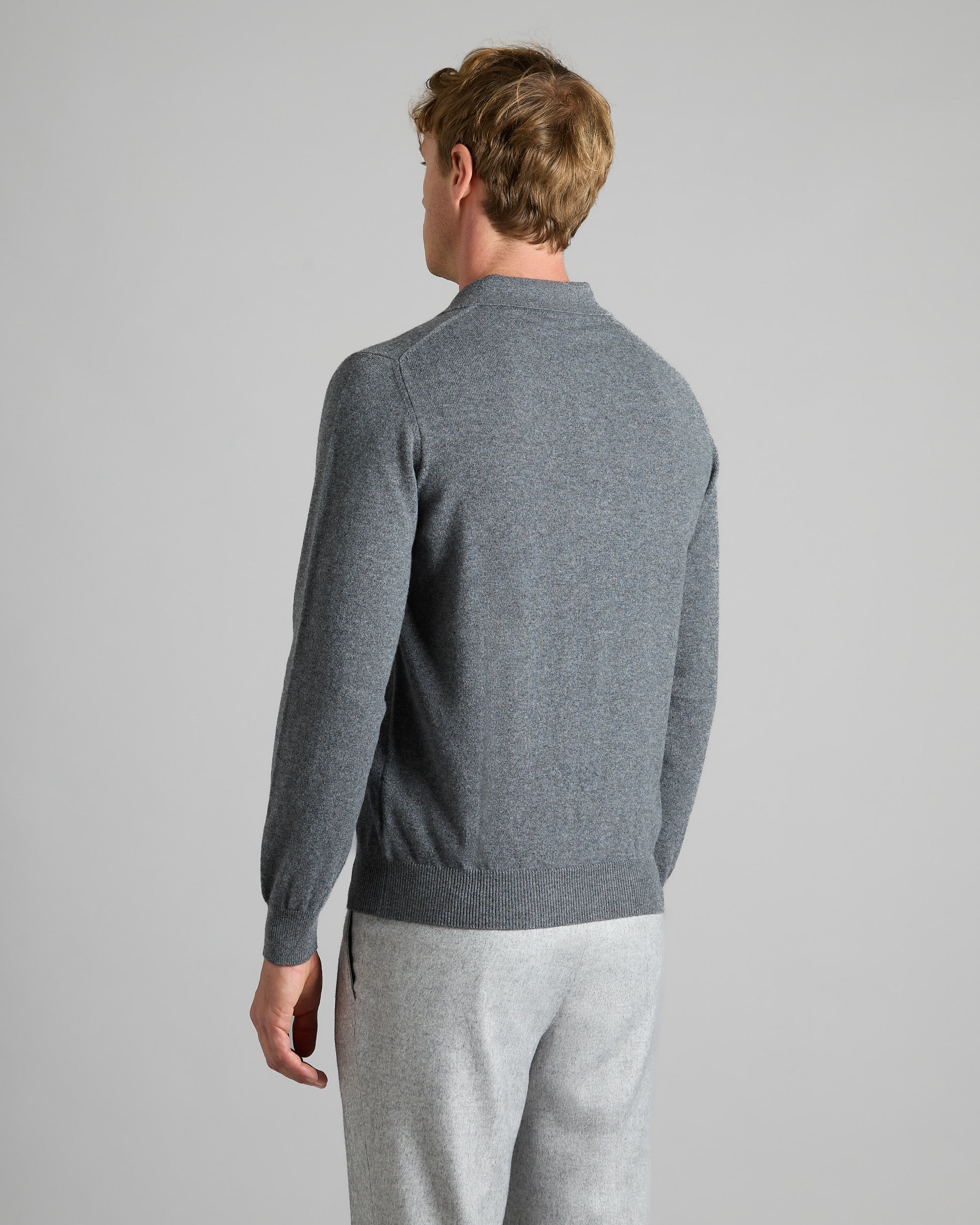 Dark grey kid cashmere long sleeve polo