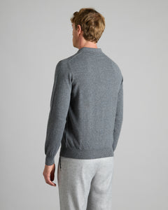 Dark grey kid cashmere long sleeve polo