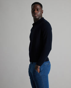 Navy blue Kid Cashmere polo shirt with long sleeves 2