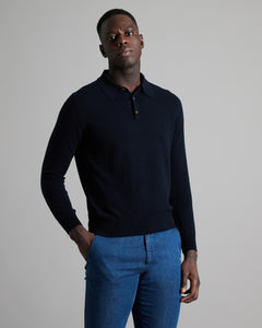 Polo manica lunga in kid cashmere blu navy