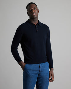 Navy blue Kid Cashmere polo shirt with long sleeves