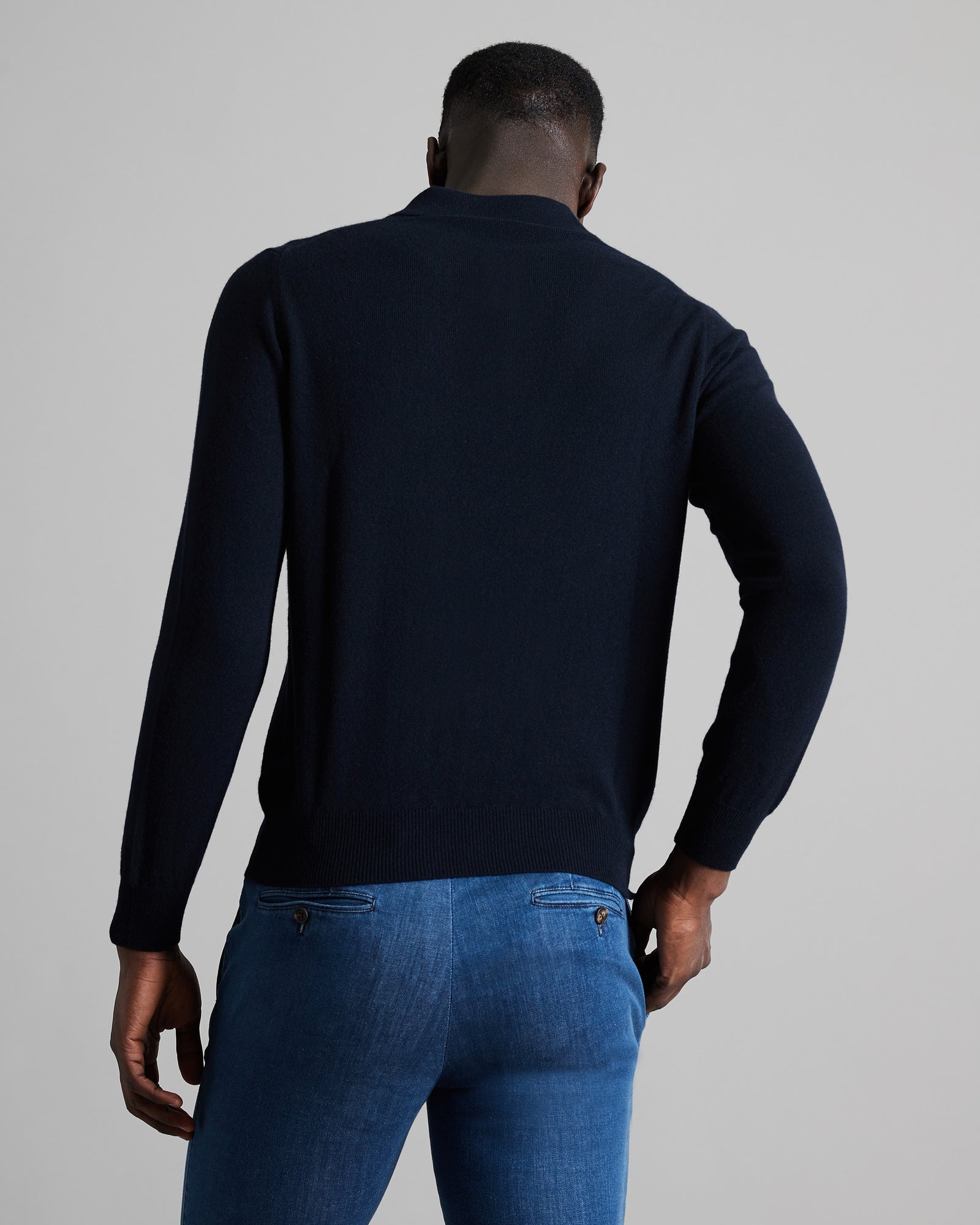 Polo manica lunga in kid cashmere blu navy