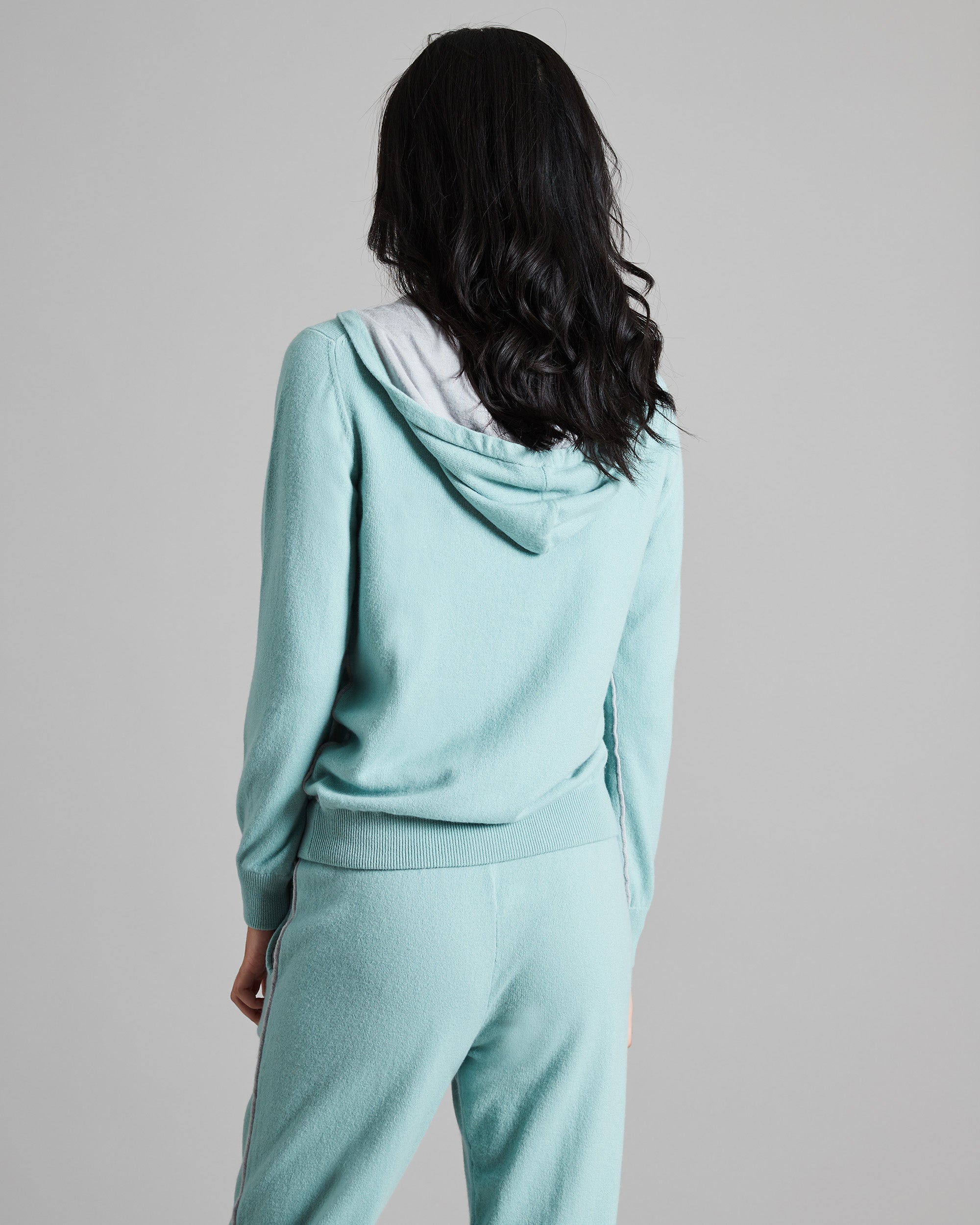 Aqua Green Kid Cashmere hoodie with cashmere and silk profiles 3
