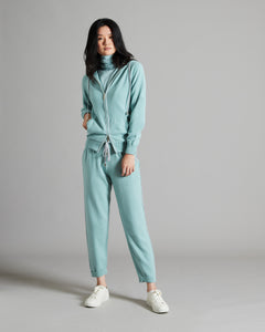 Aqua Green Kid Cashmere hoodie with cashmere and silk profiles 2