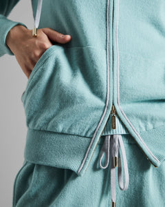 Aqua Green Kid Cashmere hoodie with cashmere and silk profiles