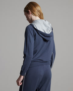 Light blue Kid Cashmere hoodie with cashmere and silk profiles