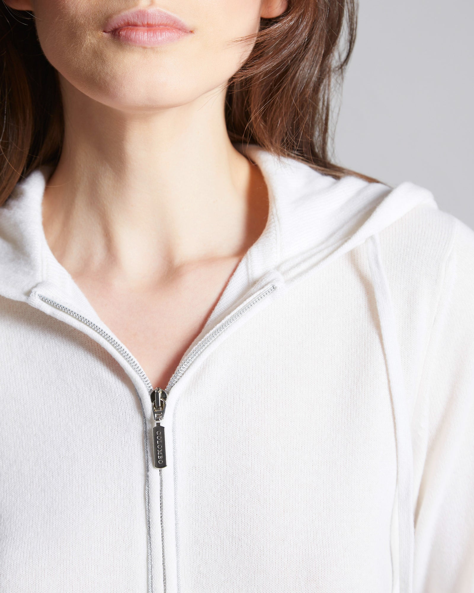 White kid cashmere zip hoodie