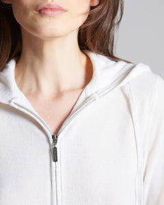 White kid cashmere zip hoodie