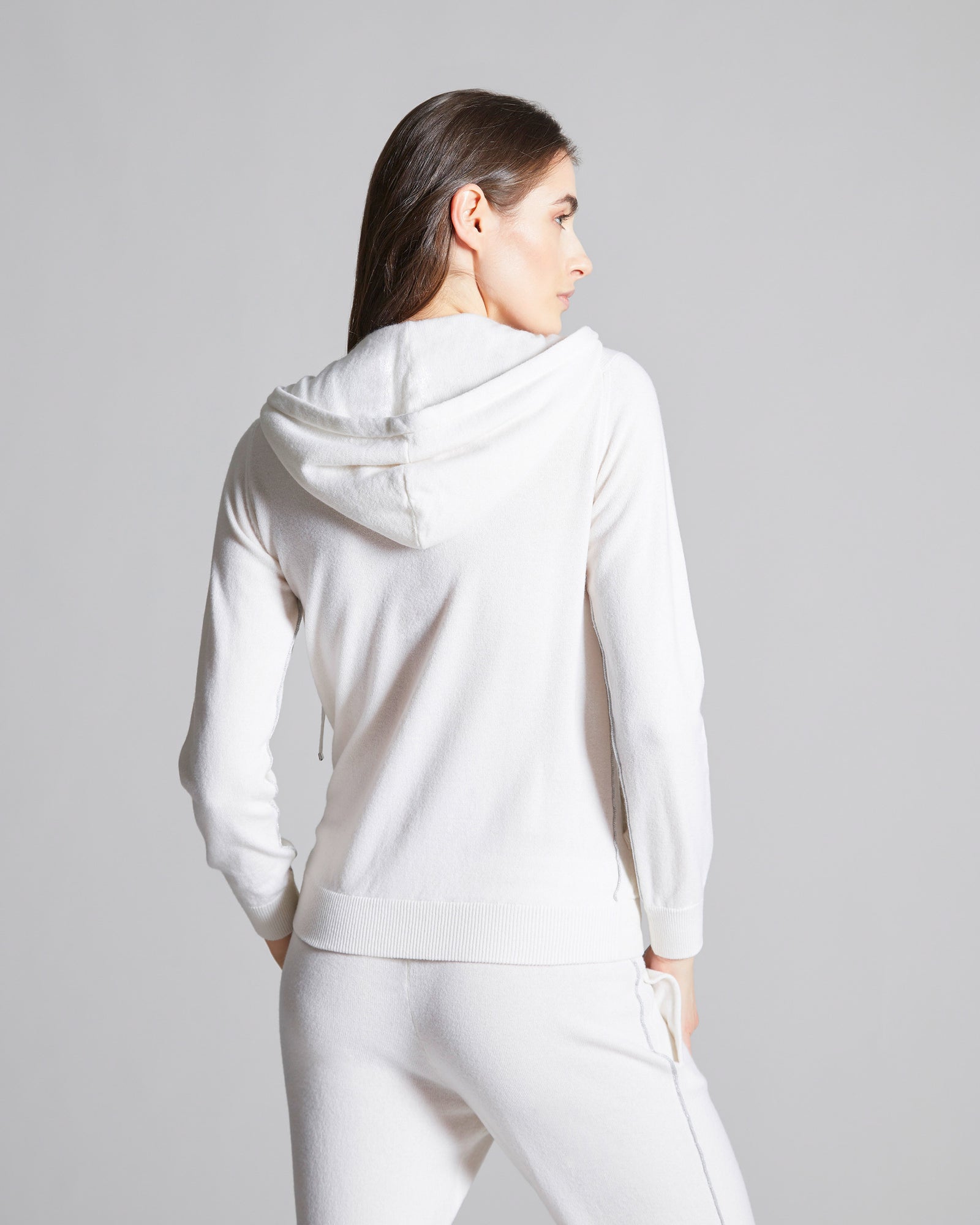 White kid cashmere zip hoodie