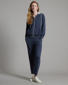 Pantalone jogging blu in Kid Cashmere con profili in cashmere e seta