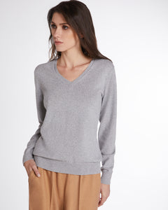 Light grey kid cashmere V-neck sweater