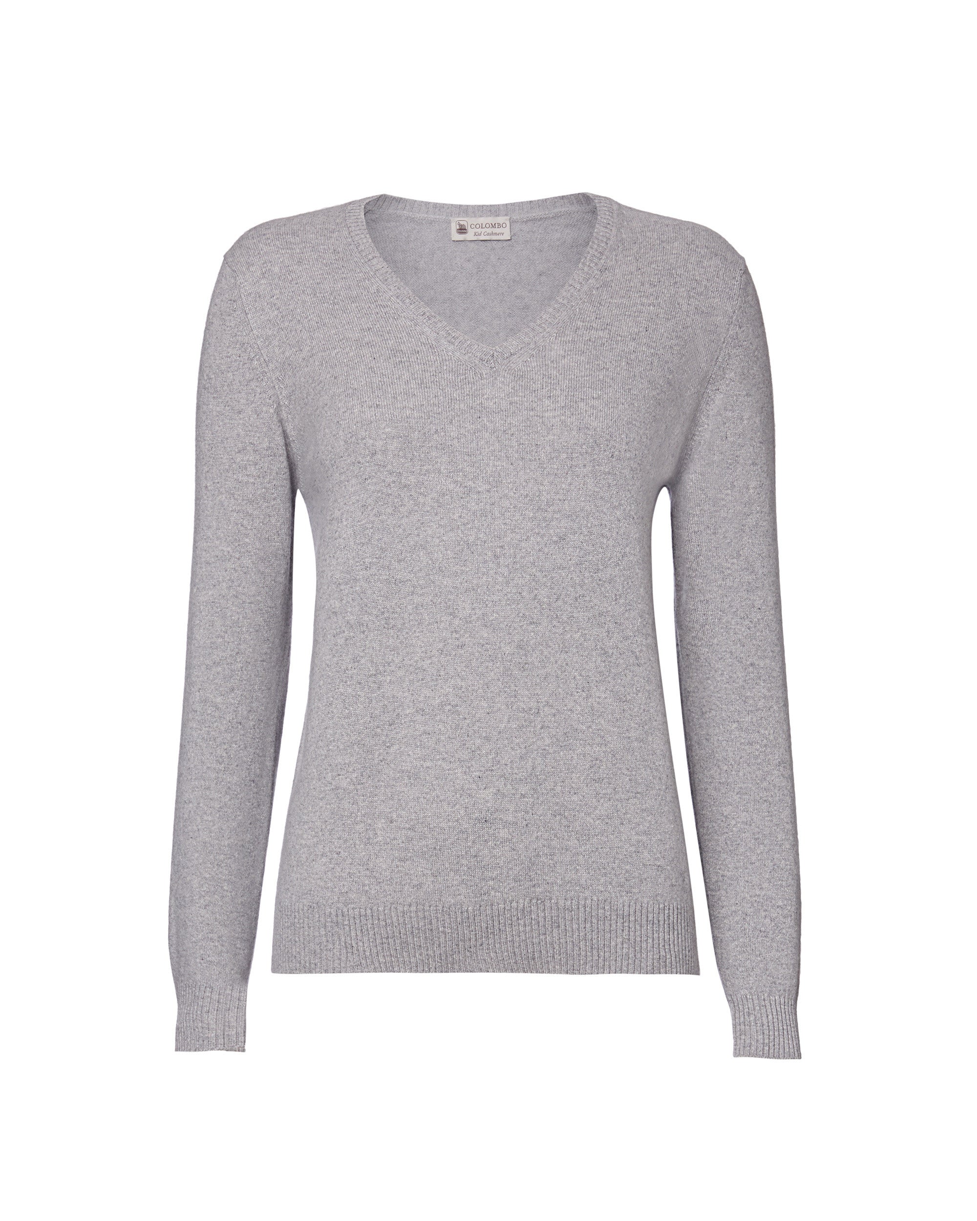 Light grey kid cashmere V-neck sweater
