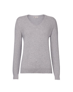 Light grey kid cashmere V-neck sweater