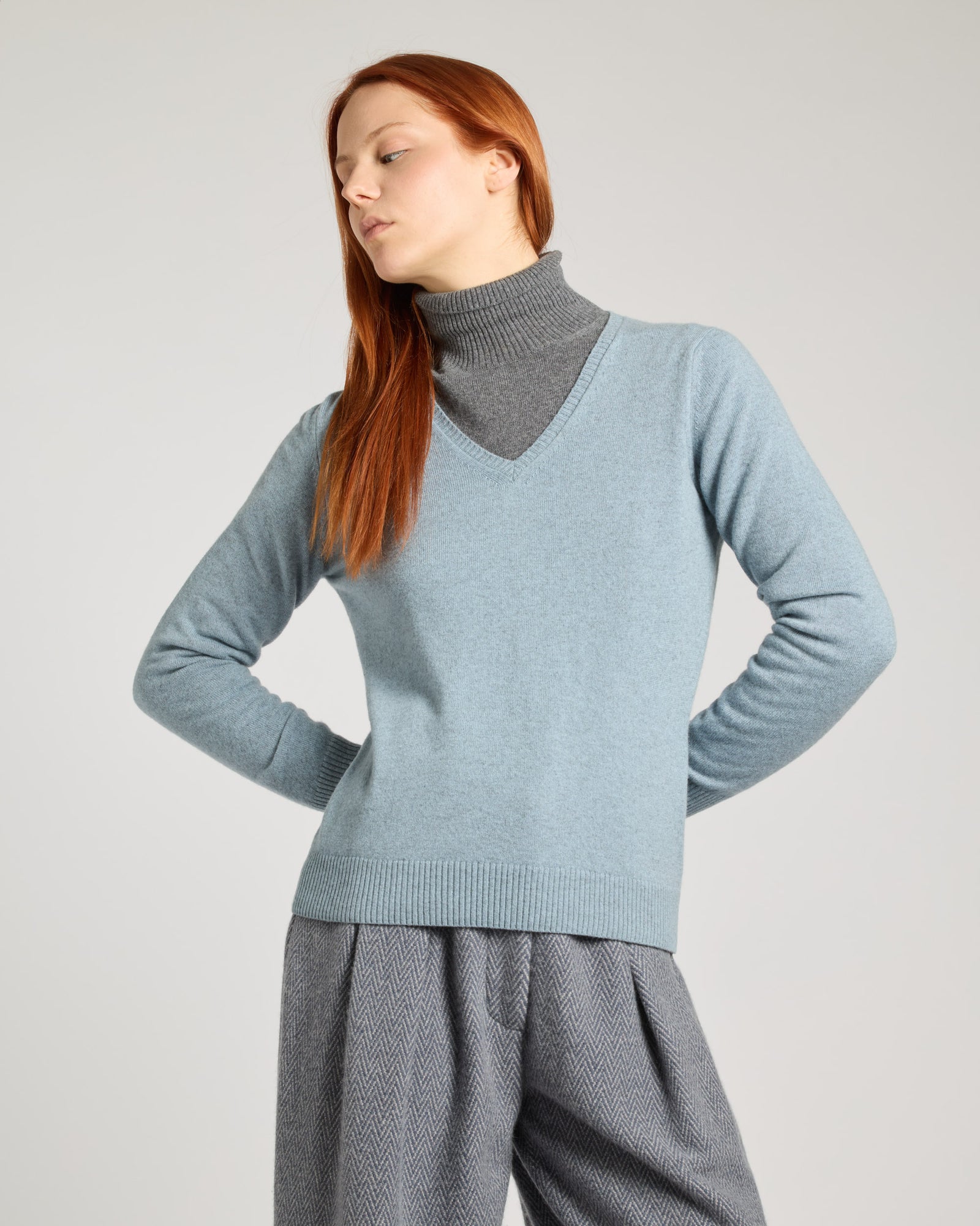 Light Blue Kid cashmere V-neck sweater