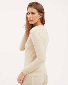 Natural beige kid cashmere V-neck sweater