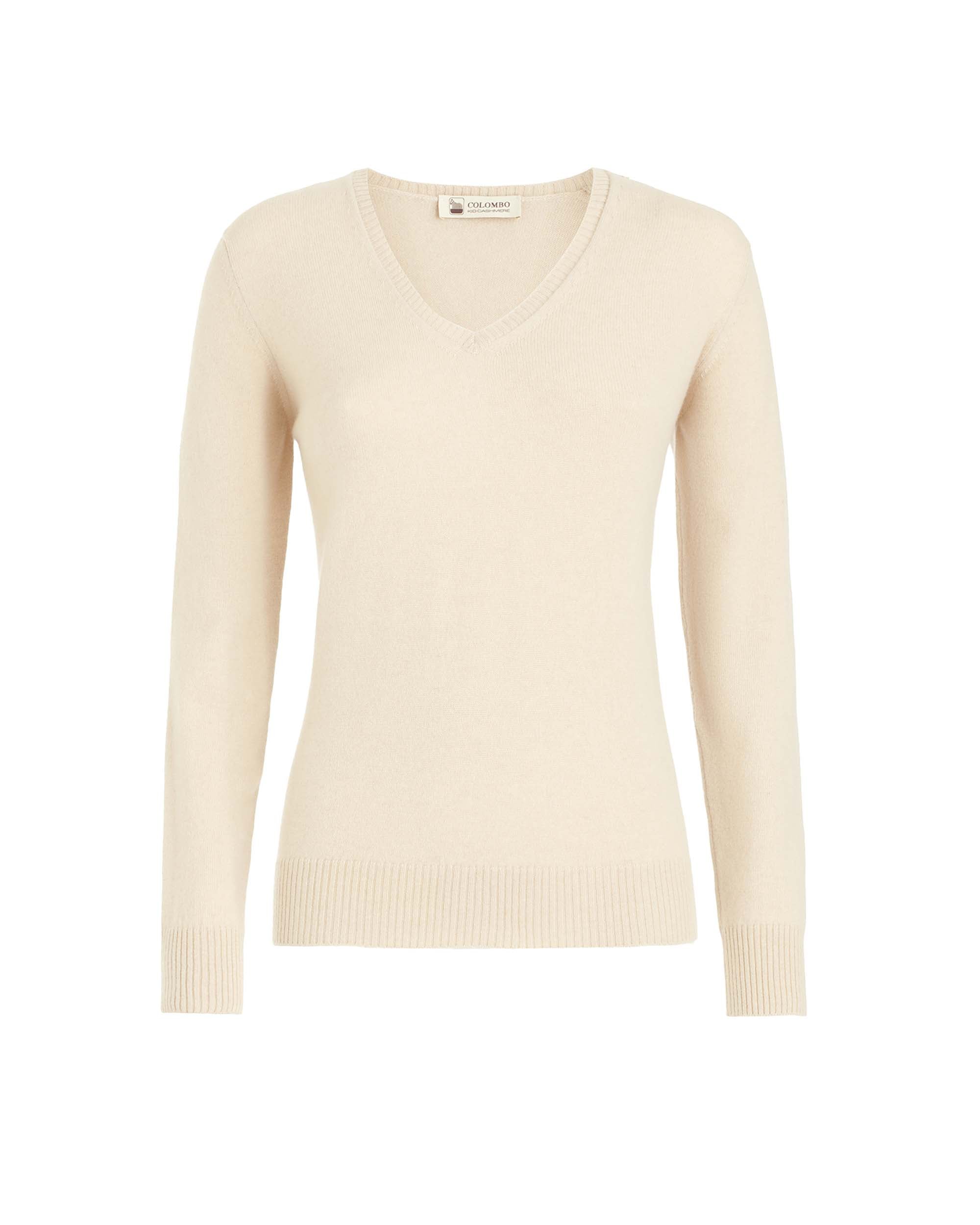 Natural beige kid cashmere V-neck sweater