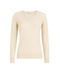 Natural beige kid cashmere V-neck sweater