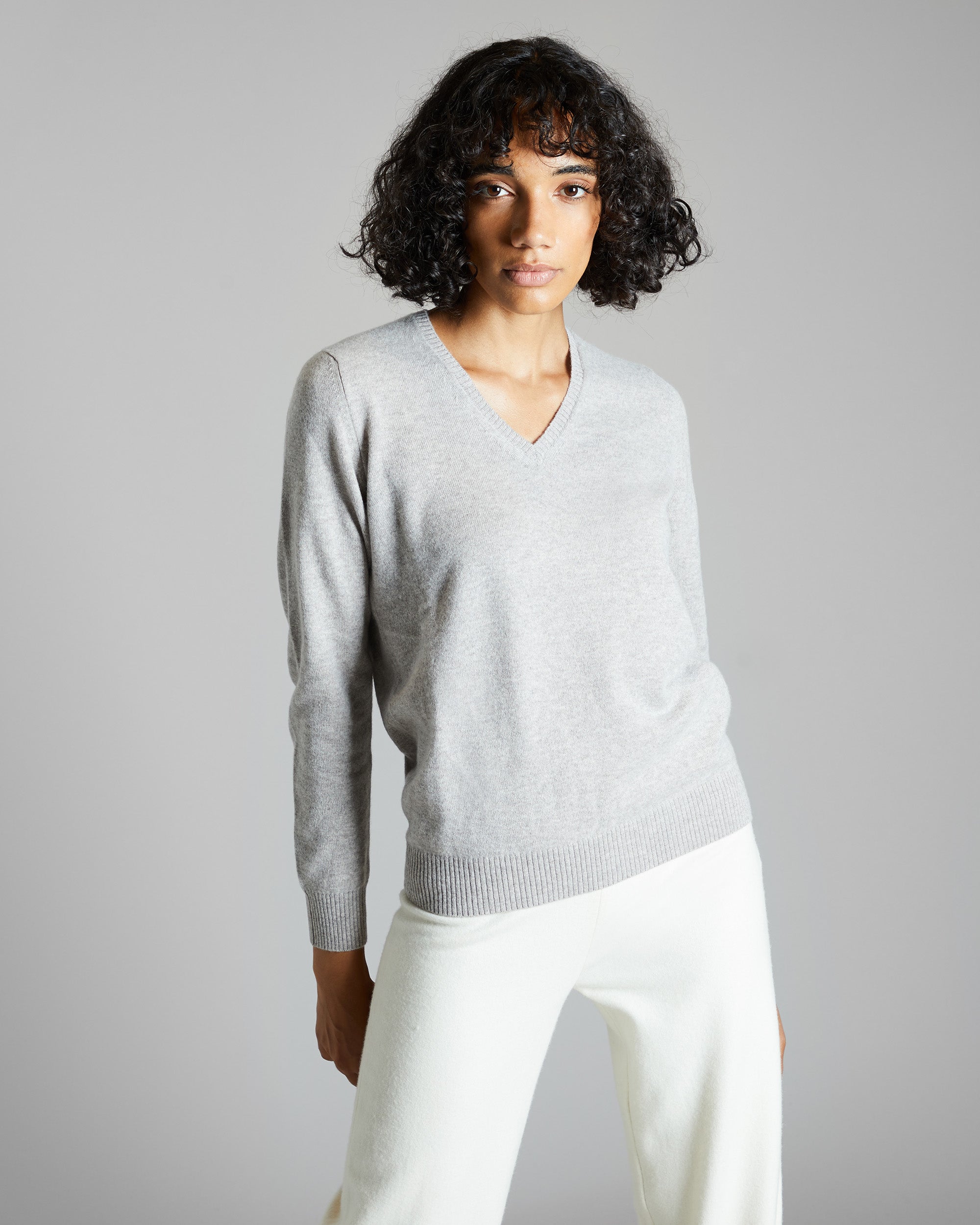 Brown melange Kid cashmere V-neck sweater 3