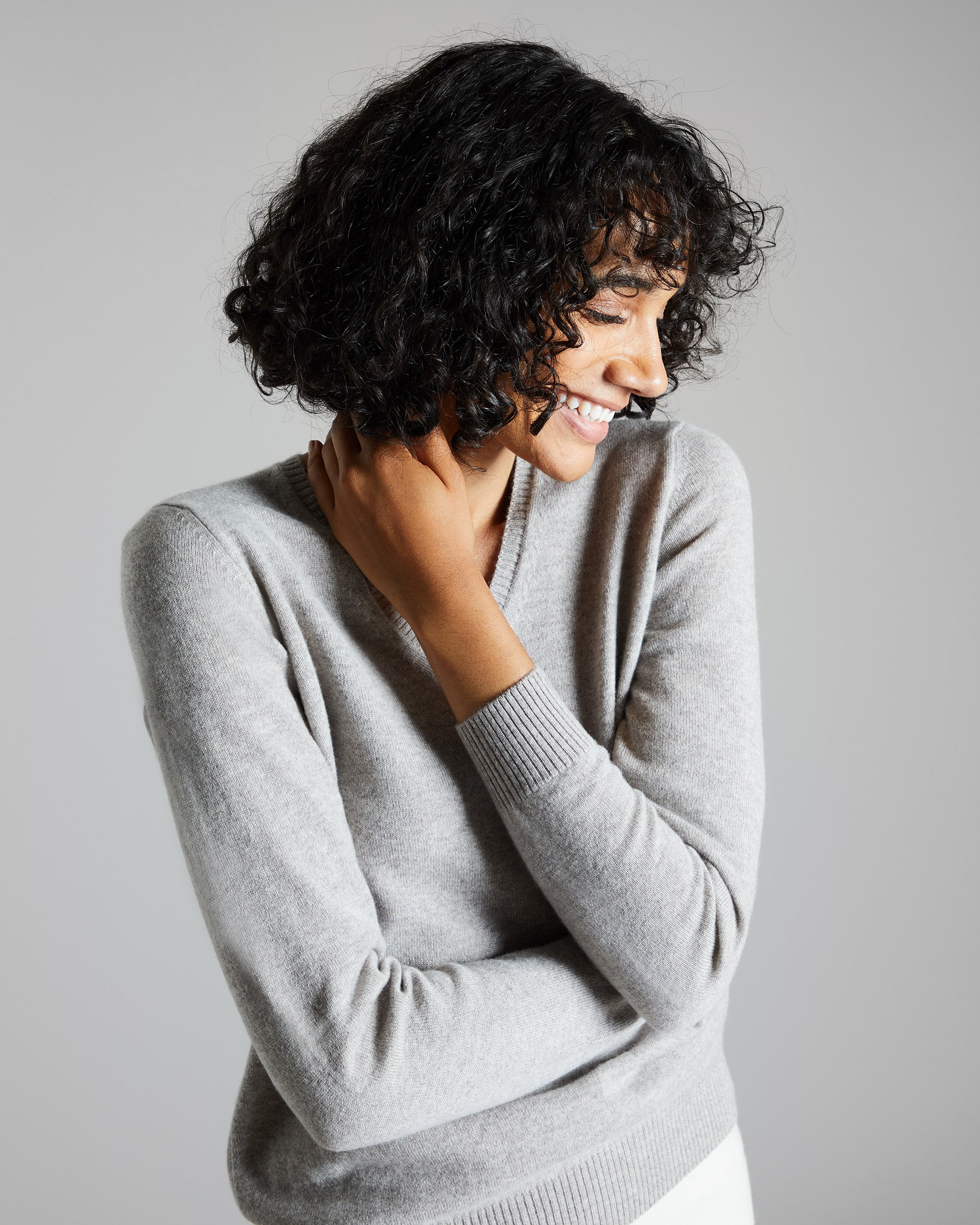 Brown melange Kid cashmere V-neck sweater 2