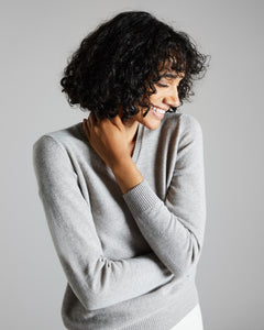 Brown melange Kid cashmere V-neck sweater 2