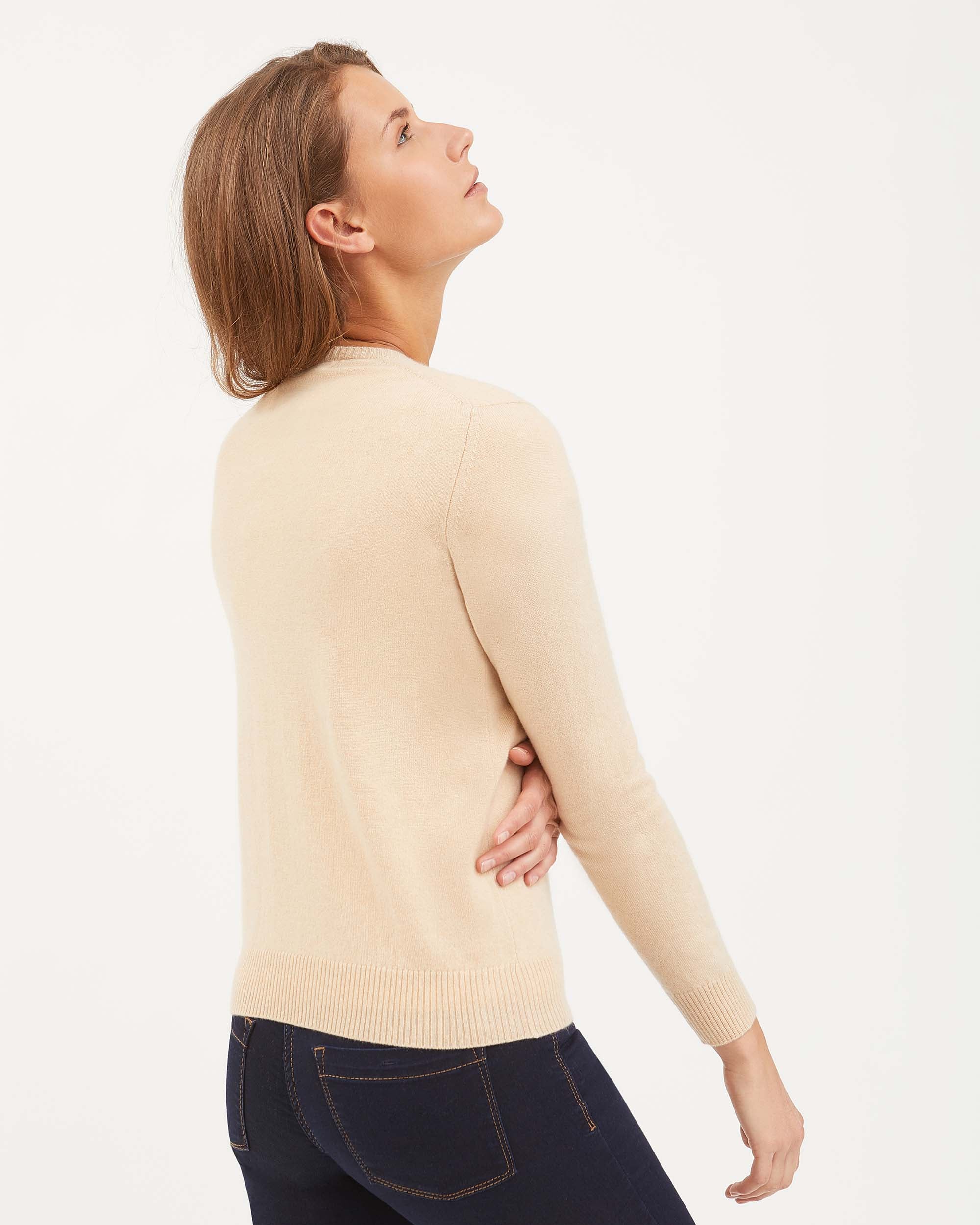 Beige kid cashmere V-neck sweater