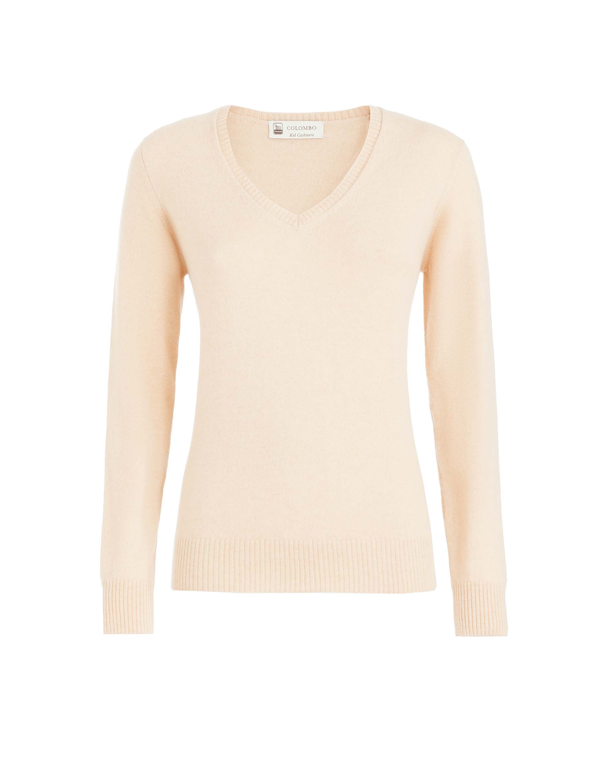 Beige kid cashmere V-neck sweater