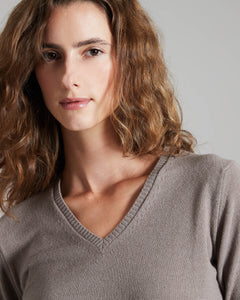Brown kid cashmere V-neck sweater 4