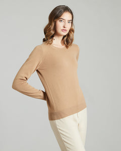 Camel kid cashmere round-neck sweater