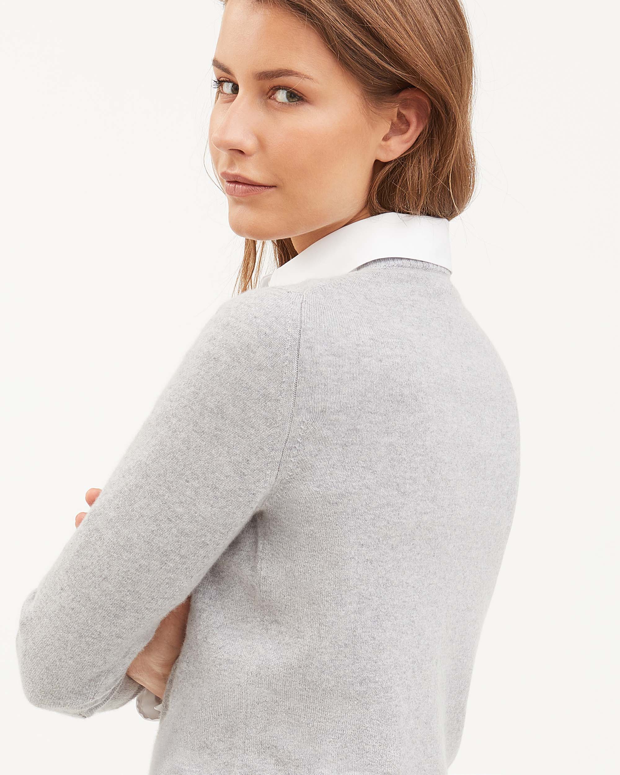 Light grey kid cashmere round-neck sweater