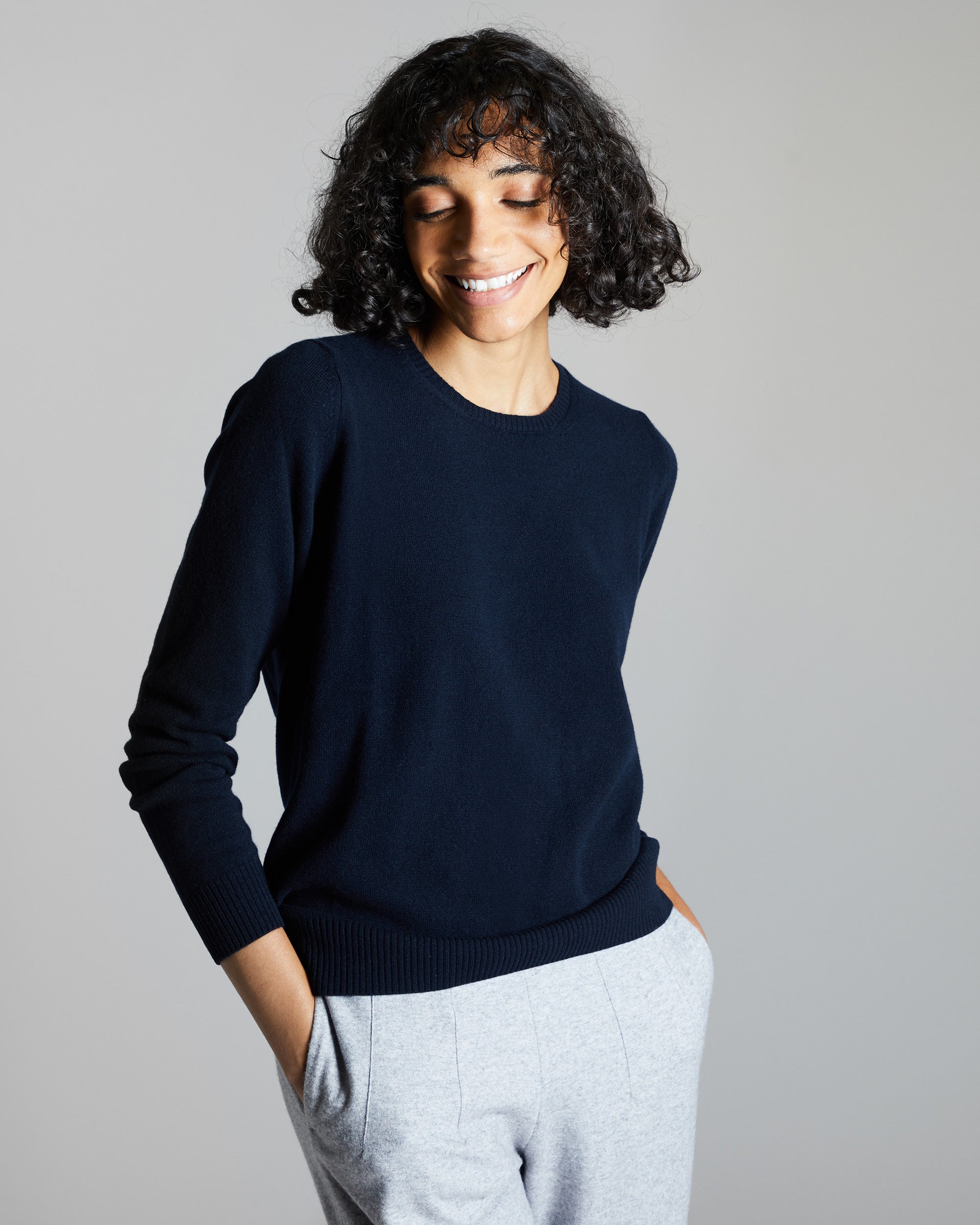 Maglia  Girocollo in Kid Cashmere BLU