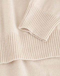 Natural beige kid cashmere round-neck sweater