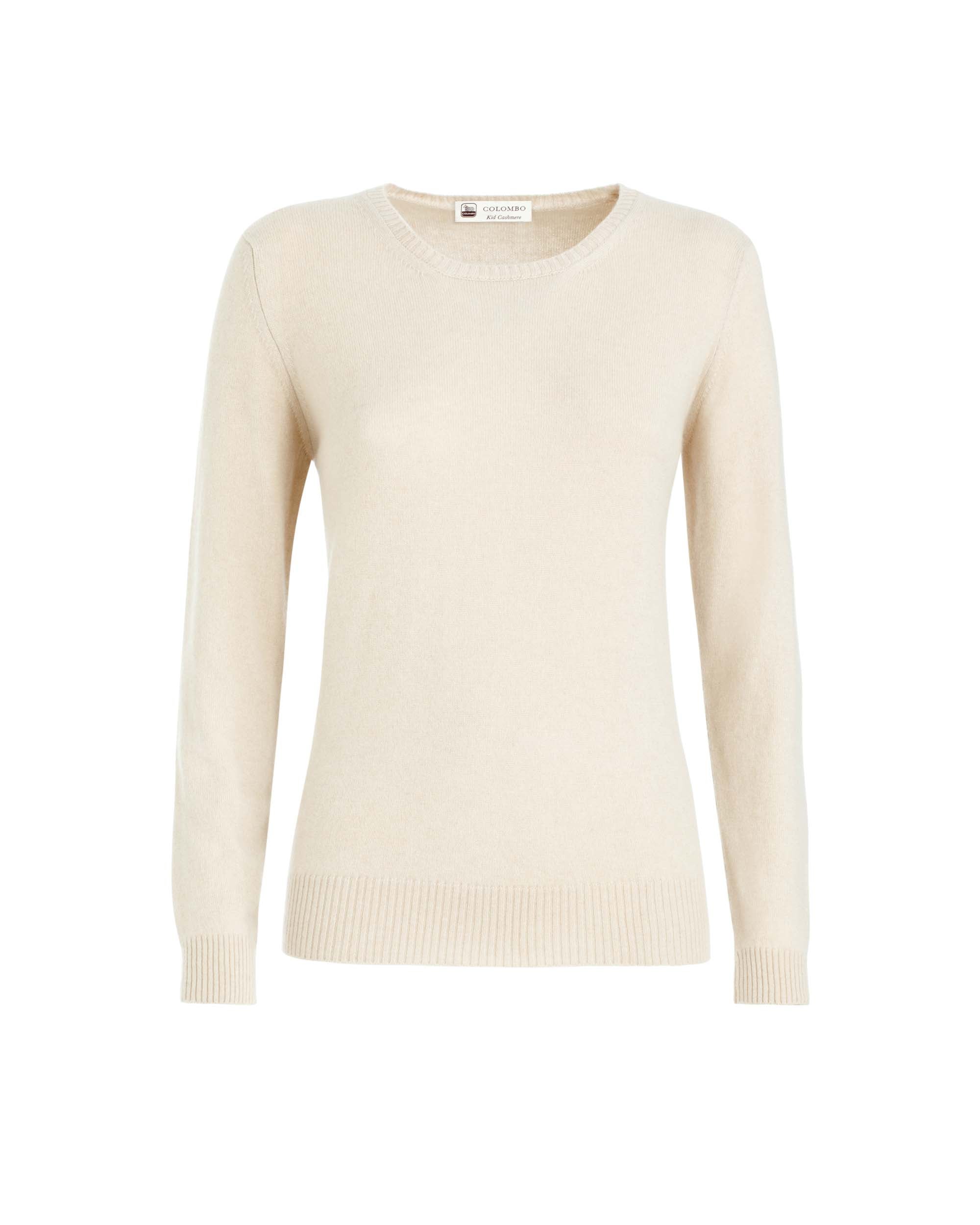 Natural beige kid cashmere round-neck sweater