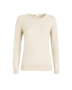 Natural beige kid cashmere round-neck sweater
