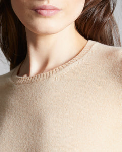 Beige kid cashmere round-neck sweater