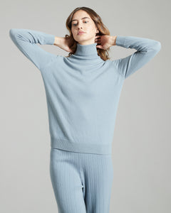 Light-blue kid cashmere turtleneck sweater