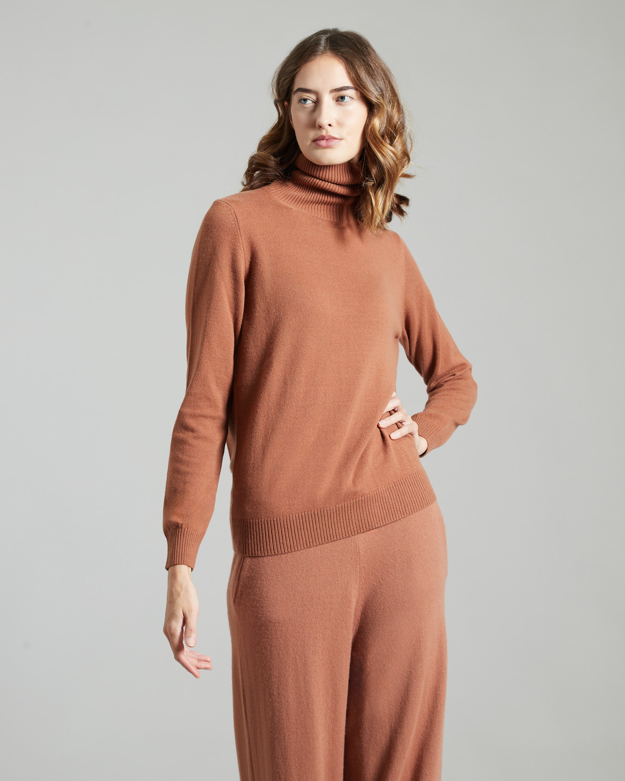 Brown kid cashmere turtleneck sweater