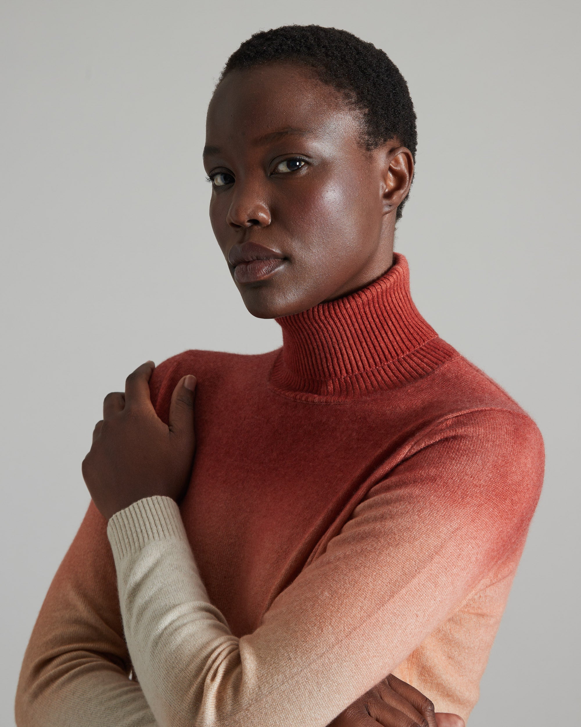Kid cashmere hand sprayed turtleneck sweater in orange 3