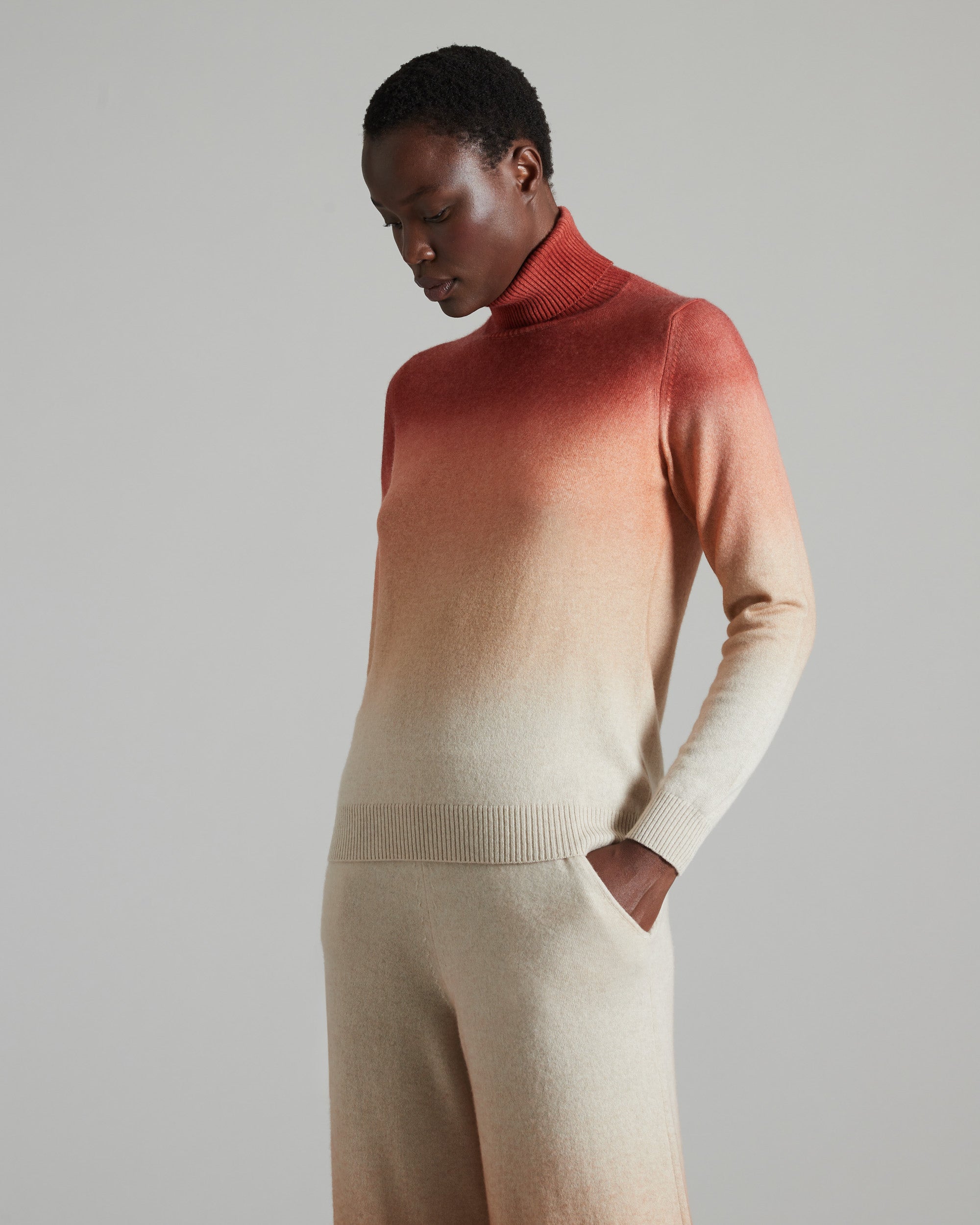 Kid cashmere hand sprayed turtleneck sweater in orange