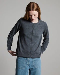 Cardigan girocollo in Kid Cashmere grigio medio