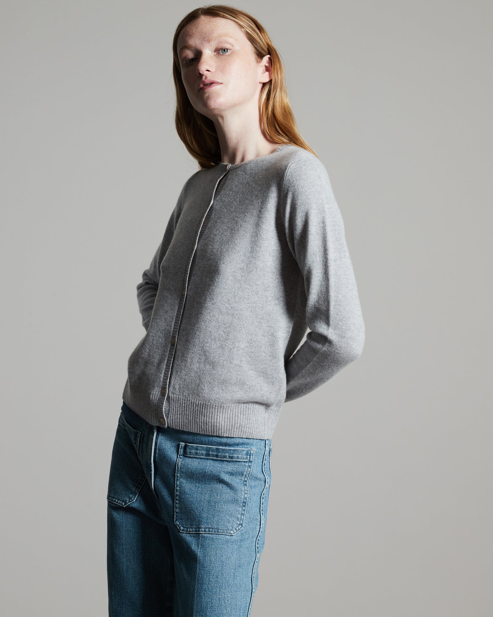 Light grey kid cashmere round-neck cardigan 2