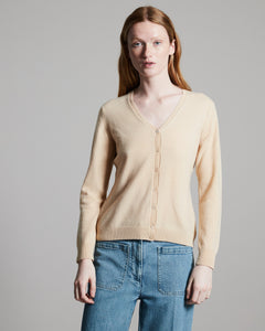 Cardigan Scollo V in Kid Cashmere beige