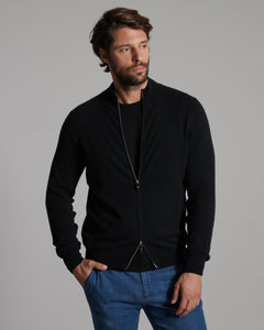 Zipped Black Kid cashmere cardigan