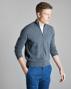 Cardigan Zip in Kid cashmere grigio medio