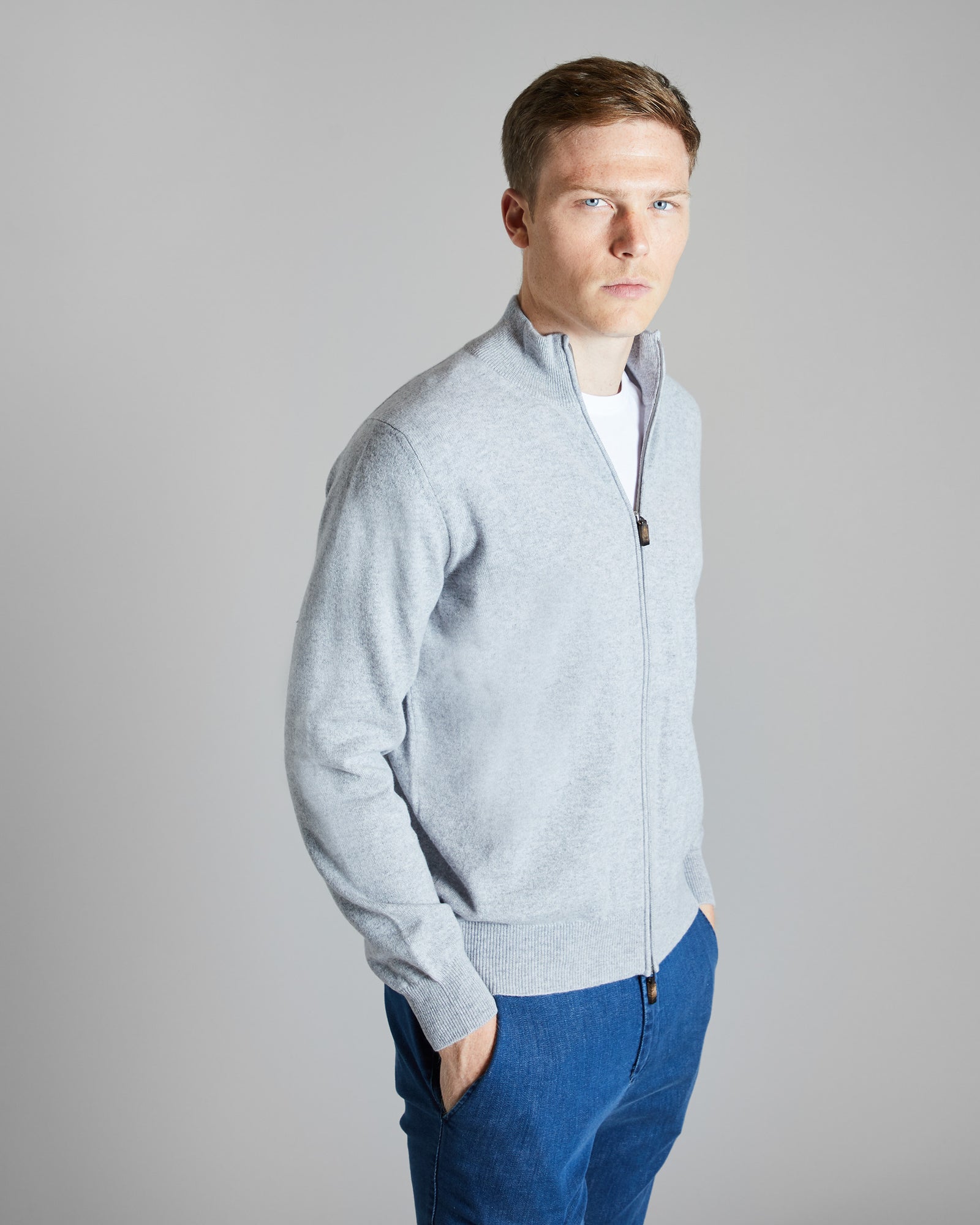 Zipped light grey Kid cashmere cardigan