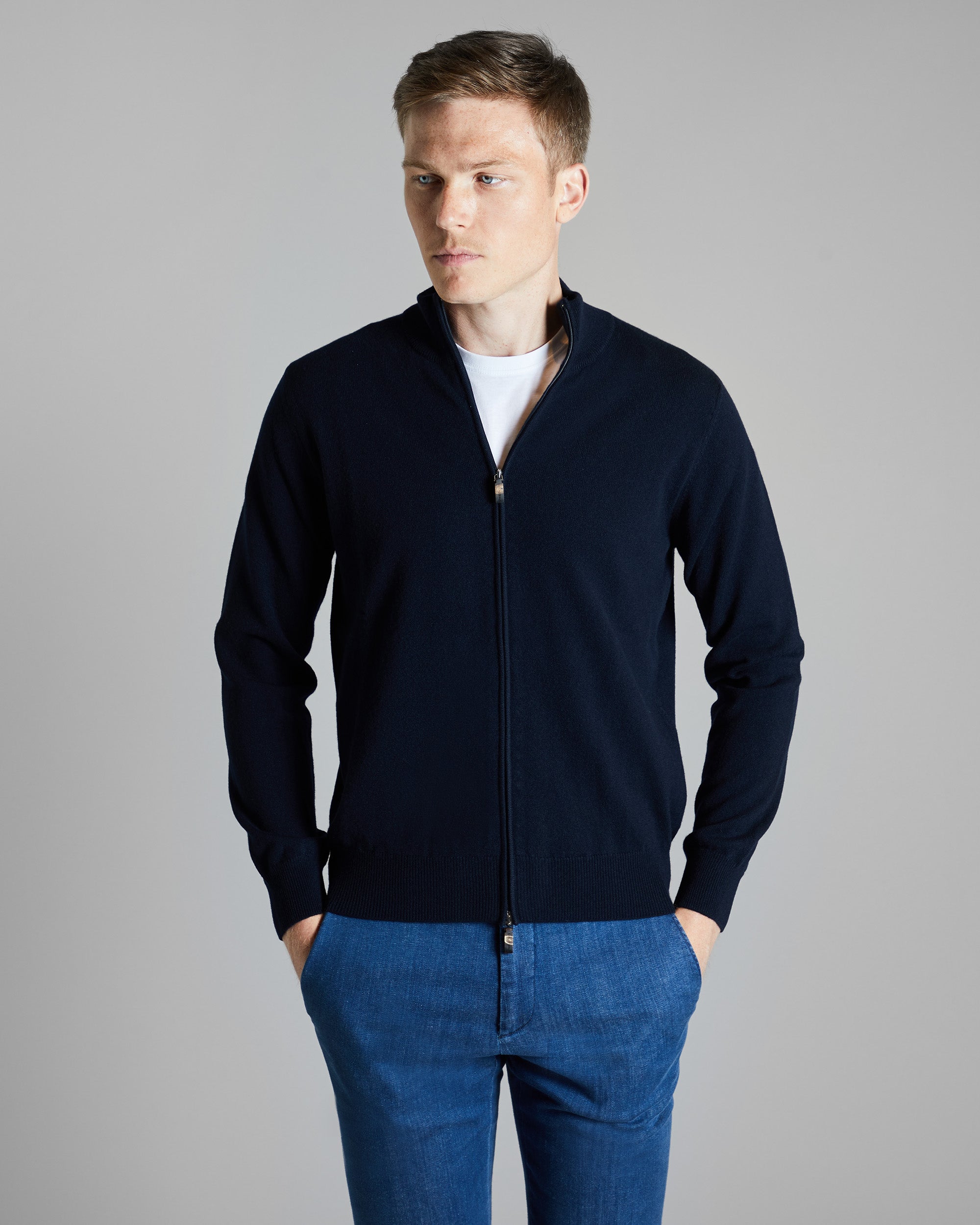 Zipped navy blue Kid cashmere cardigan 3