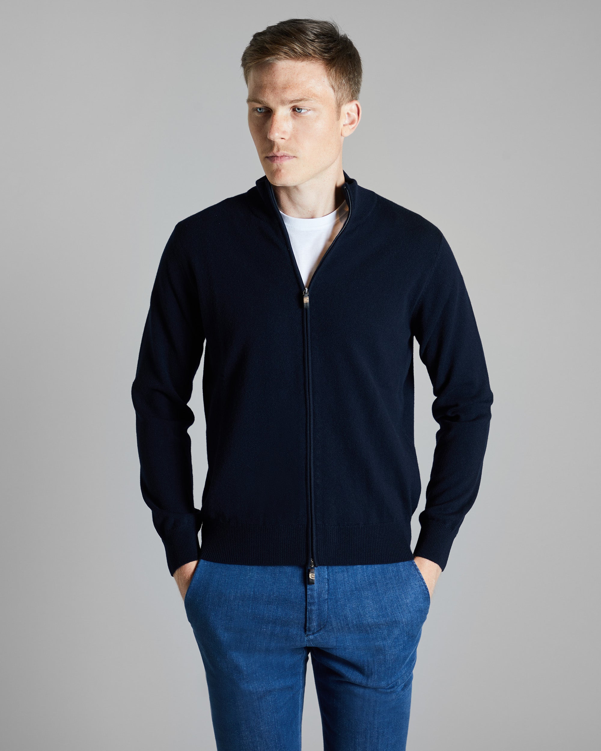 Cardigan Zip in Kid cashmere blu navy