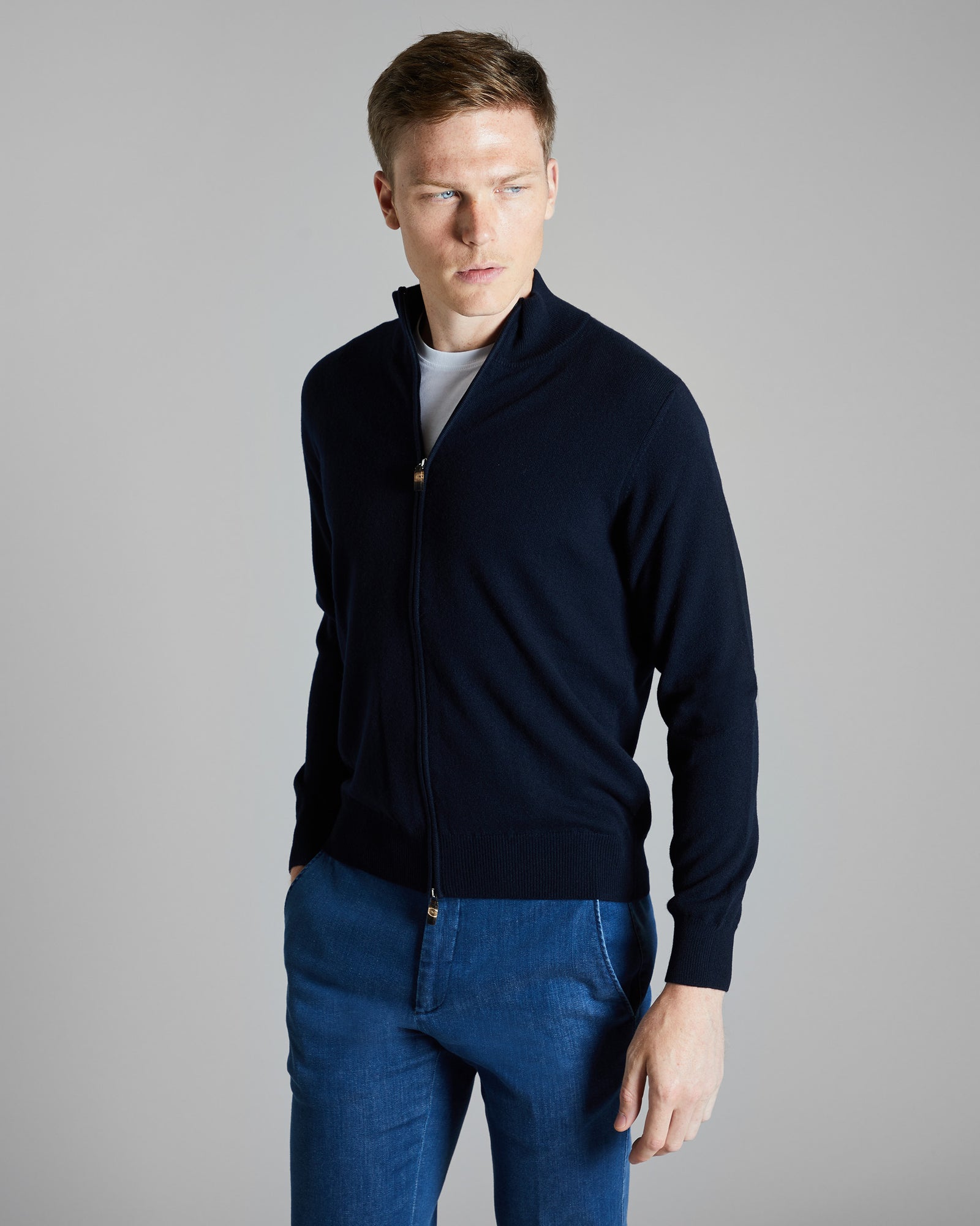 Zipped navy blue Kid cashmere cardigan 901