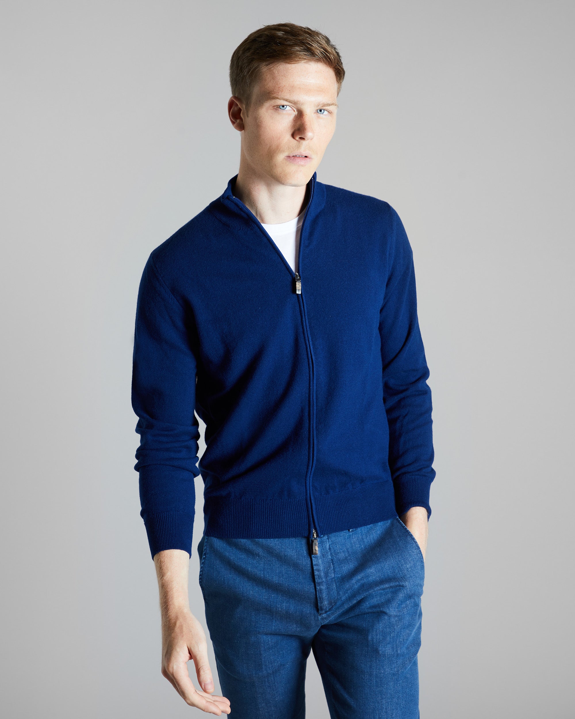Zipped blue Kid cashmere cardigan 2